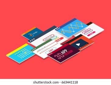 Isometric user interface design, vector semi flat modern style