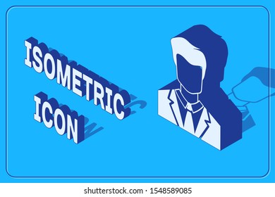 Isometric User of man in business suit icon isolated on blue background. Business avatar symbol - user profile icon. Male user sign.  Vector Illustration