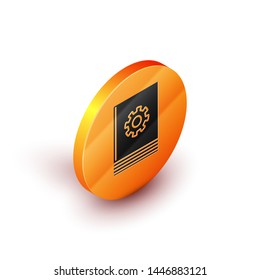 Isometric User manual icon isolated on white background. User guide book. Instruction sign. Read before use. Orange circle button. Vector Illustration