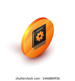 Isometric User manual icon isolated on white background. User guide book. Instruction sign. Read before use. Orange circle button. Vector Illustration