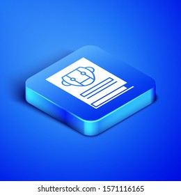 Isometric User manual icon isolated on blue background. User guide book. Instruction sign. Read before use. Blue square button. Vector Illustration