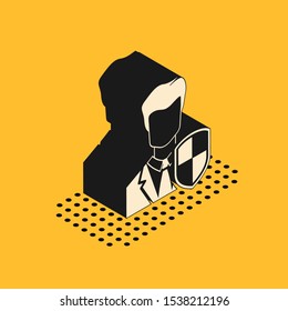 Isometric User protection icon isolated on yellow background.  Vector Illustration