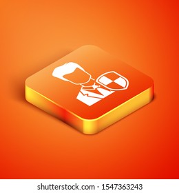 Isometric User protection icon isolated on orange background. Secure user login, password protected, personal data protection, authentication icon.  Vector Illustration