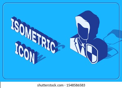 Isometric User protection icon isolated on blue background. Secure user login, password protected, personal data protection, authentication icon.  Vector Illustration