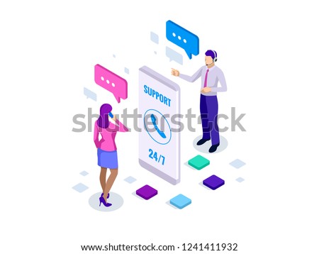 Isometric User Support Service or Call Center. Customer Service banner vector illustration.