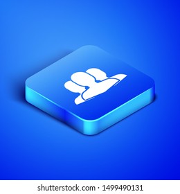 Isometric Users group icon isolated on blue background. Group of people icon. Business avatar symbol users profile icon. Blue square button. Vector Illustration