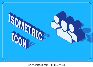 Isometric Users group icon isolated on blue background. Group of people icon. Business avatar symbol - users profile icon.  Vector Illustration