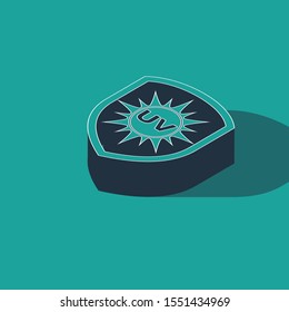 Isometric UV protection icon isolated on green background. Sun and shield. Ultra violet rays radiation. SPF sun sign.  Vector Illustration