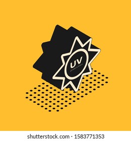 Isometric UV protection icon isolated on yellow background. Ultra violet rays radiation. SPF sun sign.  Vector Illustration