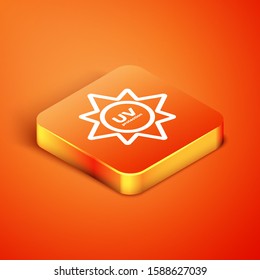 Isometric UV protection icon isolated on orange background. Ultra violet rays radiation. SPF sun sign.  Vector Illustration
