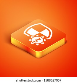 Isometric UV protection icon isolated on orange background. Sun and shield. Ultra violet rays radiation. SPF sun sign.  Vector Illustration