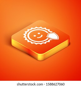 Isometric UV protection icon isolated on orange background. Sun and shield. Ultra violet rays radiation. SPF sun sign.  Vector Illustration