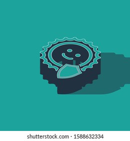 Isometric UV protection icon isolated on green background. Sun and shield. Ultra violet rays radiation. SPF sun sign.  Vector Illustration