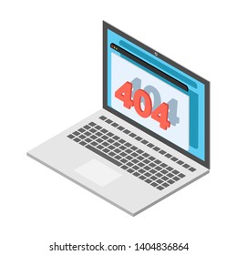 Isometric UXUI 404 website with modern laptop vector illustration isolated on a white background