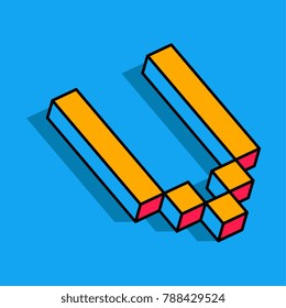 Isometric V letter, V vector 3D logo.