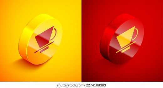 Isometric V60 coffee maker icon isolated on orange and red background. Circle button. Vector Illustration