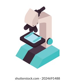 Isometric vaccination color composition with isolated image of medical microscope vector illustration
