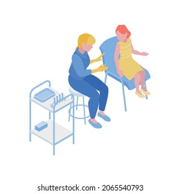 Isometric Vaccination Composition With Medical Specialist Talking To Child About Vaccine Vector Illustration