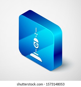 Isometric Vacuum cleaner icon isolated on white background. Blue square button. Vector Illustration
