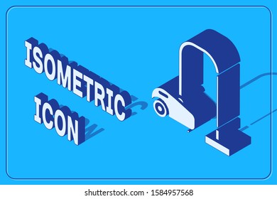 Isometric Vacuum cleaner icon isolated on blue background.  Vector Illustration