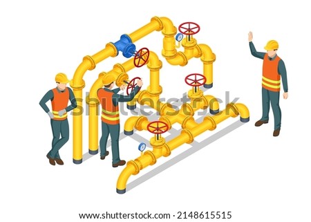 Isometric Valves and Piping, Communications, Stop Valves, Appliances for Gas Pumping Station. Gas industry, gas transport system. Transportation, delivery, transit of natural gas. Stock fotó © 