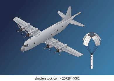 Isometric Vector 3D Illustration,  Anti-submarine Patrol Aircraft, Sonobuoy