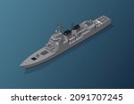 Isometric vector 3D Illustration, destroyer, Aegis warship