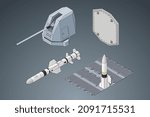 Isometric vector 3D illustration, Equipment for Aegis System, Modern Battleship, Weapons