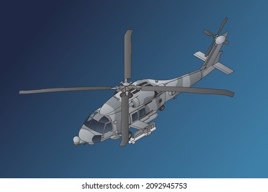 Isometric Vector 3D Illustration, Maritime Patrol Military Helicopter