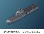 Isometric vector 3D illustration, Military tank landing ship