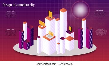 Isometric vector 3d illustration of a modern city design.