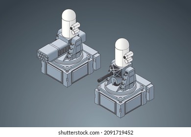 Isometric Vector 3D Illustration, Modern Battleship Weapons