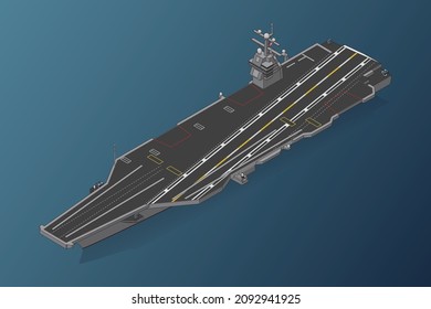 Isometric Vector 3D Illustration, Nuclear Navy Aircraft Carrier