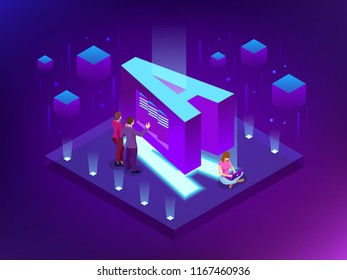 Isometric vector abstract Big Data visualization. Futuristic A letter design. Visual information complexity. Social network or business analytics representation