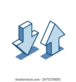 isometric vector arrows up and down linear icons, in color on a white background, loading and unloading or rising and falling