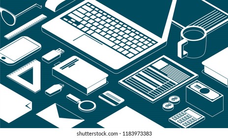 Isometric vector art creative office, workplace.