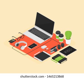 Isometric vector art creative office, workplace.