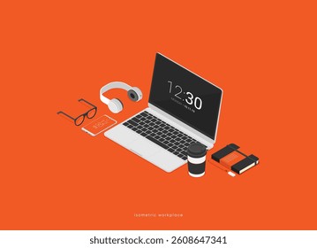 Isometric vector art creative office, workplace.