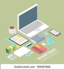 Isometric vector art creative office, workplace.