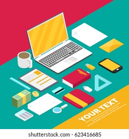 Isometric vector art creative office, workplace.