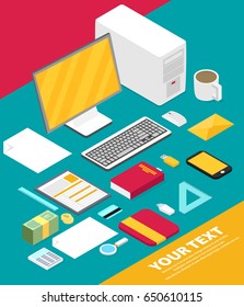 Isometric vector art creative office, workplace.