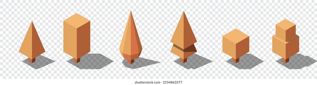 Isometric vector autumn tree set. Tree isometric set elements. Isometric trees elements for landscape design. Park element set