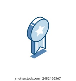isometric vector award linear icon with star, in color on a white background, quality mark or award