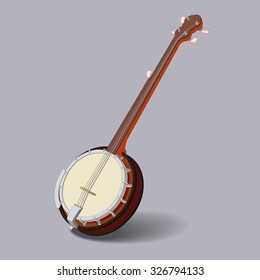 isometric vector banjo on gray background.