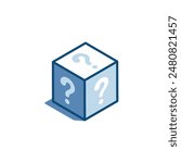 isometric vector box linear icon with question marks, in color on white background, mystery box