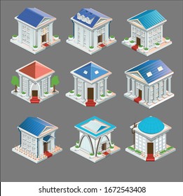 Isometric vector building collection. Can be used as as icon set, assets for animation or as an illustration clipart