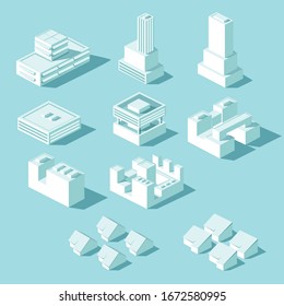 Isometric vector building collection v3. Can be used as an icon pack, assets for animation or illustrations clipart.