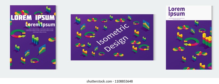 Isometric vector business illustration. Isometric infographic for presentations. Flat 3d design. Set of infographics with Diagrams and other Vector Elements for Data and Statistics Presentation