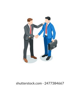 isometric vector business man greeting another man by patting him on the shoulder, in color on a white background, friendly greeting or handshake