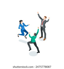 isometric vector business people rejoice and have fun, in color on a white background, the joy of winning or achieving success